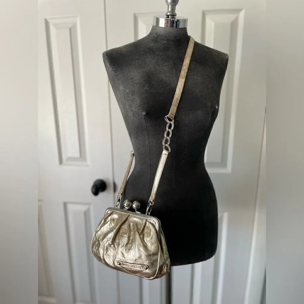 Janet & Janet Gold Leather Crossbody. Made in Italy.
